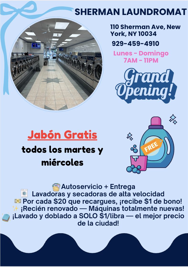 Promotional flyer for Sherman Ave Laundromat