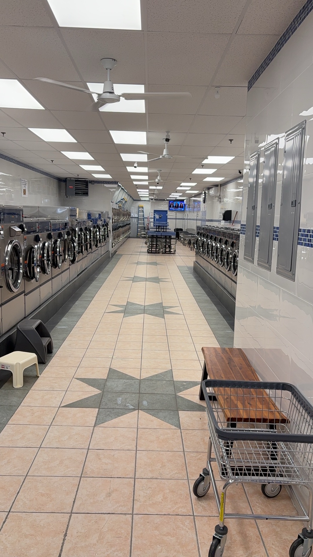 Rows of machines inside the laundromat