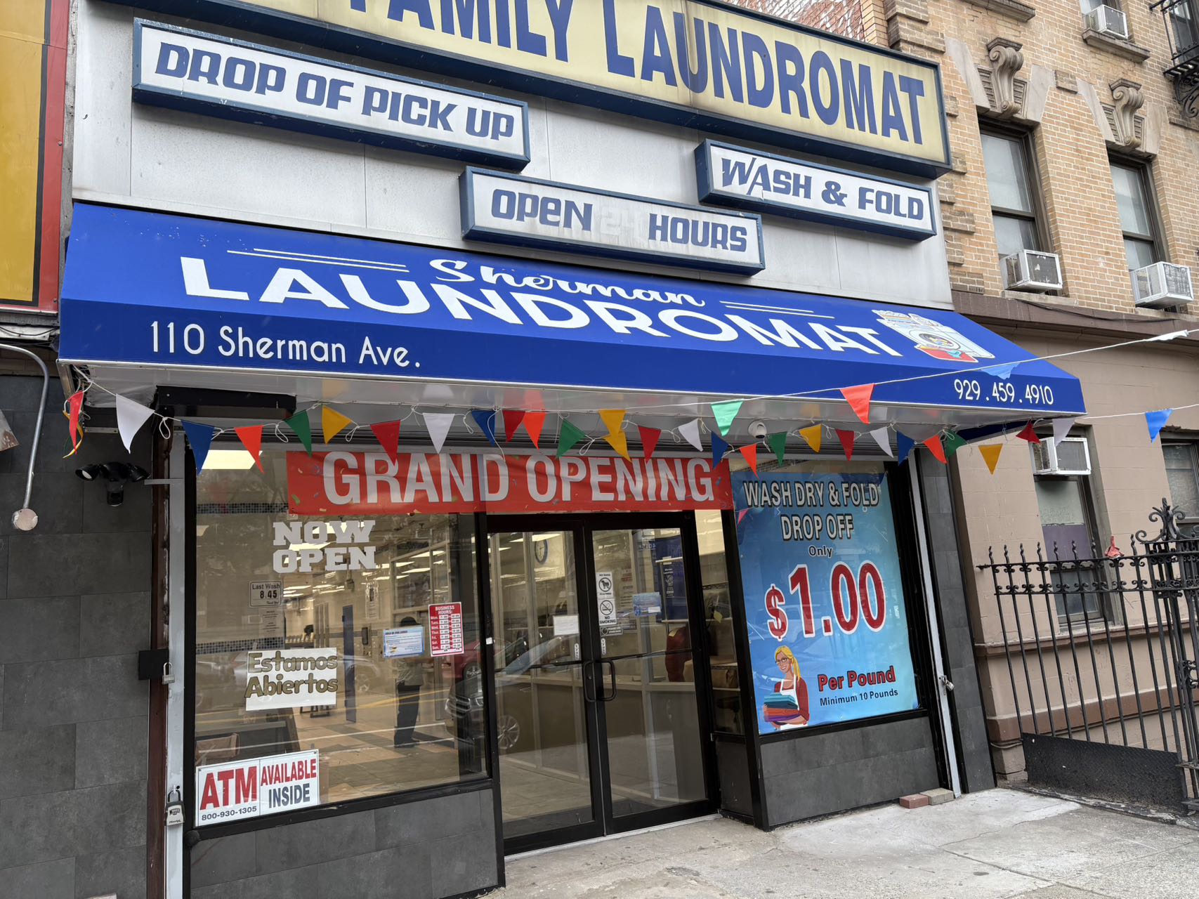 Front entrance of Sherman Ave Laundromat